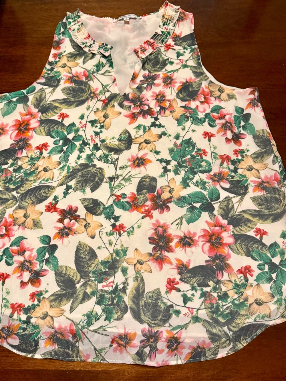Rose & Olive Floral Sleeveless Top in White, Pink & Green